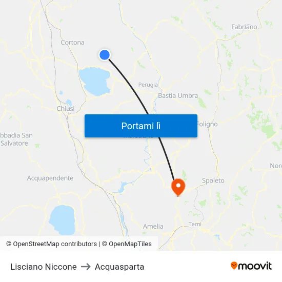 Lisciano Niccone to Acquasparta map