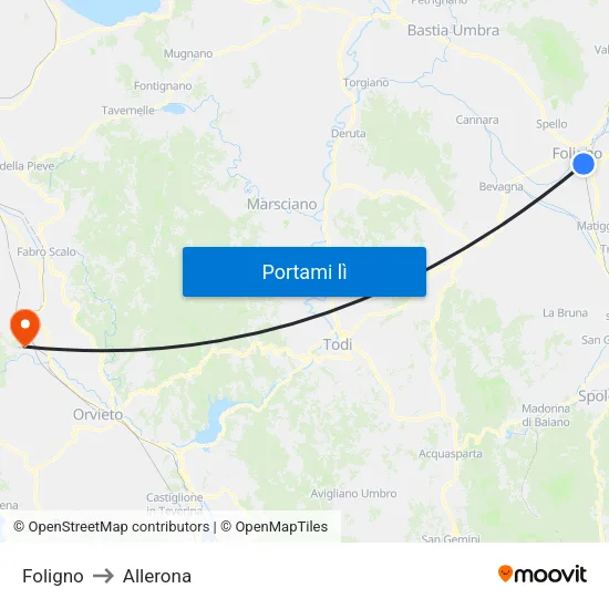 Foligno to Allerona map
