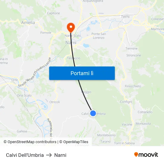 Calvi Dell'Umbria to Narni map