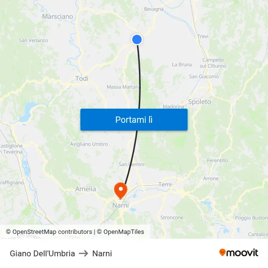 Giano Dell'Umbria to Narni map