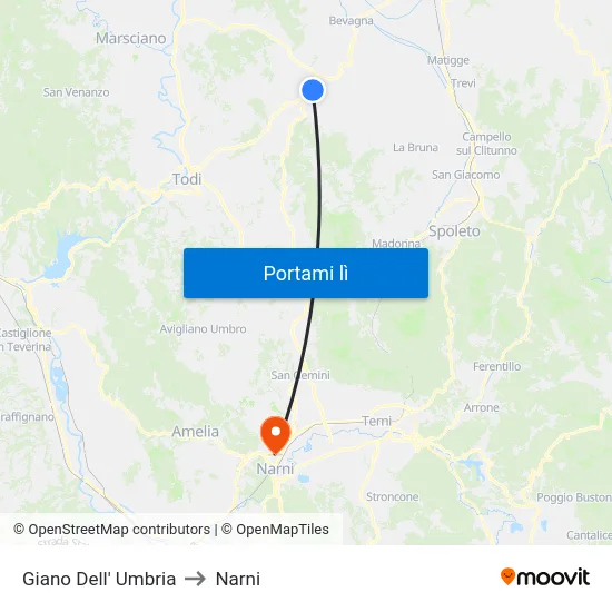 Giano Dell' Umbria to Narni map