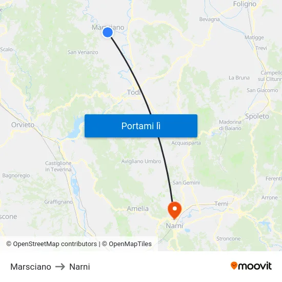 Marsciano to Narni map