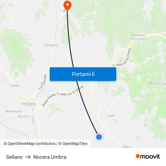 Sellano to Nocera Umbra map