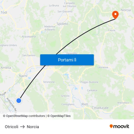 Otricoli to Norcia map