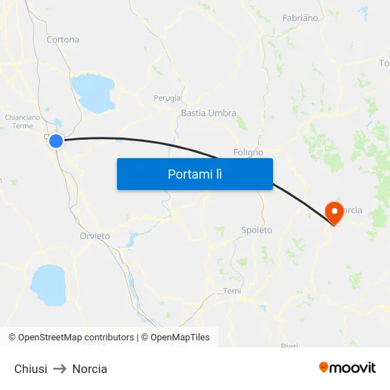 Chiusi to Norcia map
