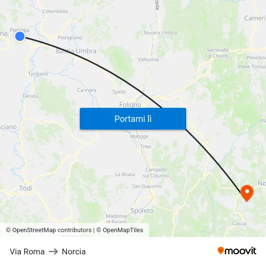 Via Roma to Norcia map