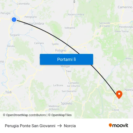 Perugia Ponte San Giovanni to Norcia map