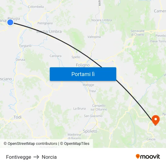 Fontivegge to Norcia map