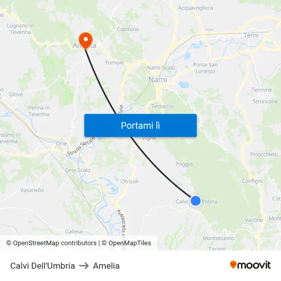 Calvi Dell'Umbria to Amelia map