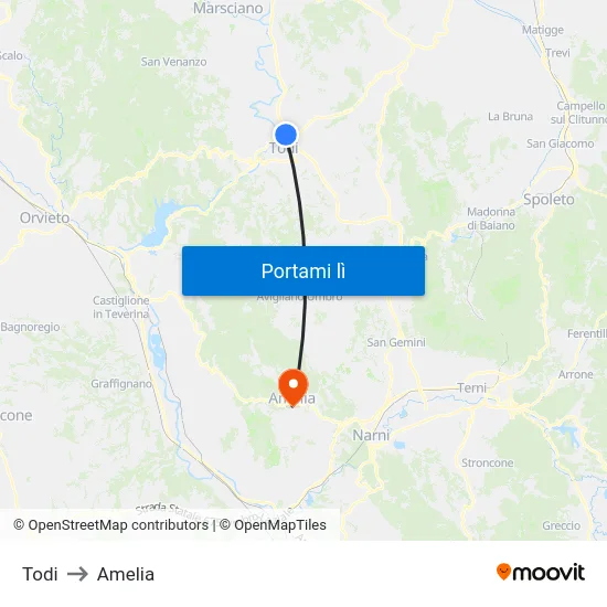 Todi to Amelia map