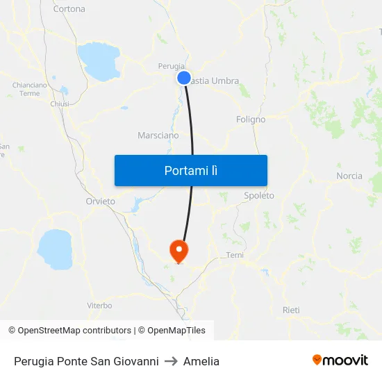Perugia Ponte San Giovanni to Amelia map