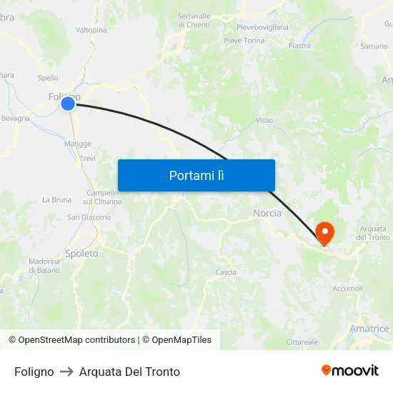 Foligno to Arquata Del Tronto map