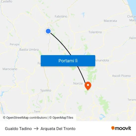 Gualdo Tadino to Arquata Del Tronto map