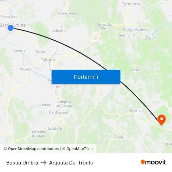 Bastia Umbra to Arquata Del Tronto map