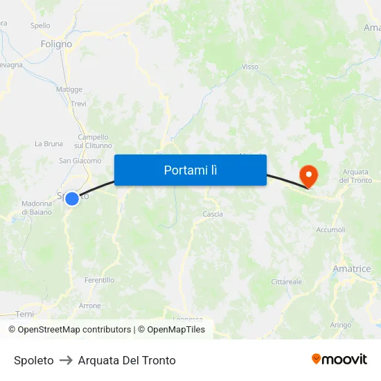 Spoleto to Arquata Del Tronto map