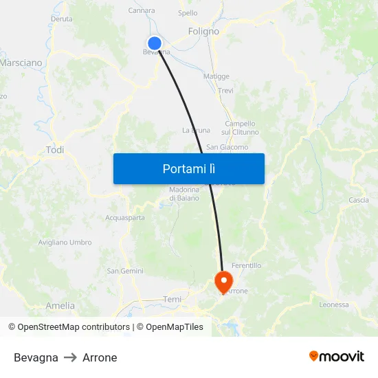 Bevagna to Arrone map