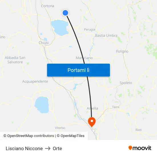 Lisciano Niccone to Orte map