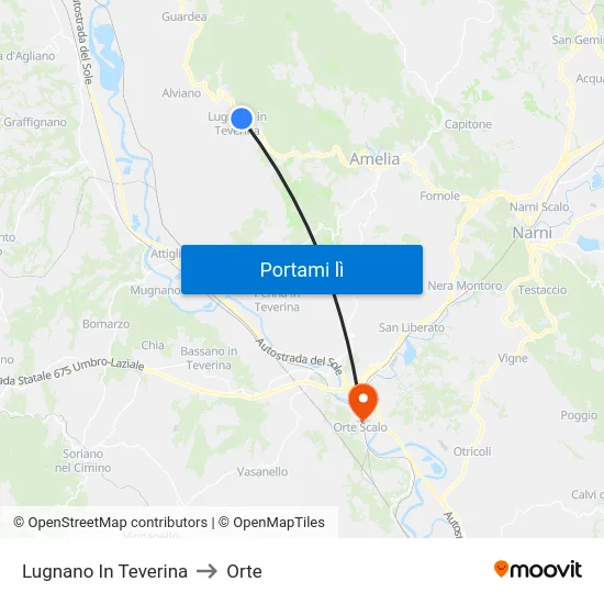 Lugnano In Teverina to Orte map