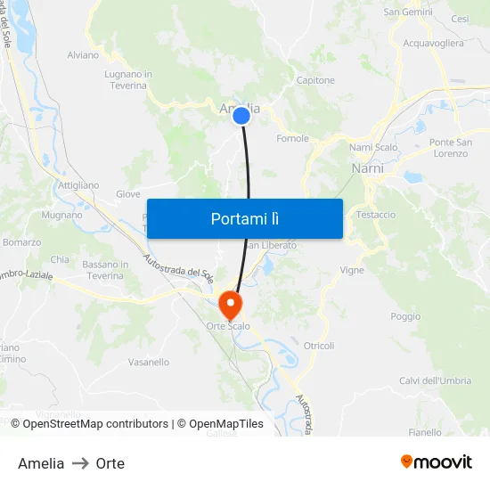 Amelia to Orte map