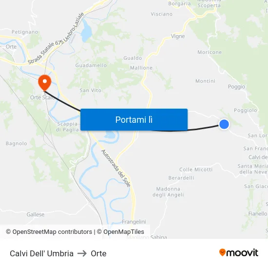 Calvi Dell' Umbria to Orte map