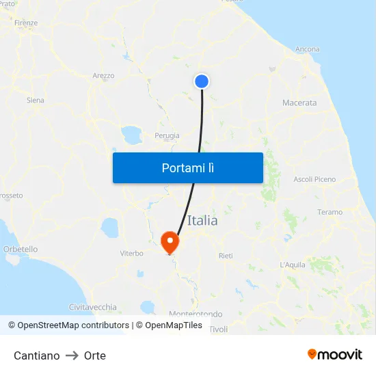 Cantiano to Orte map