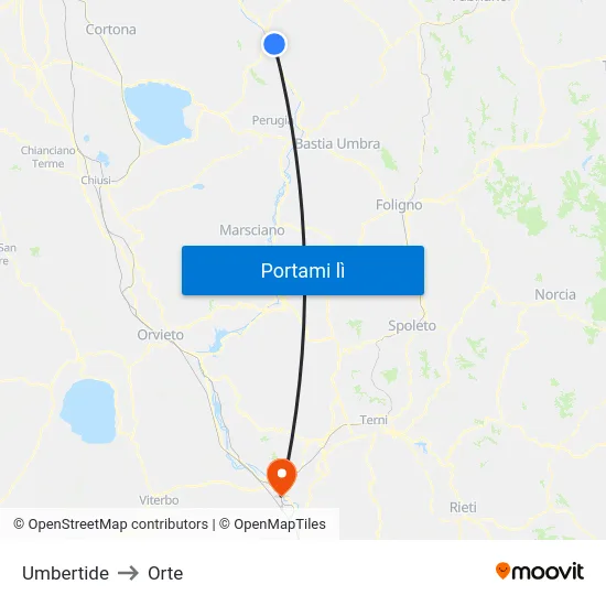 Umbertide to Orte map