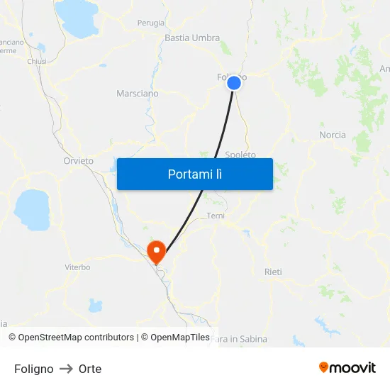 Foligno to Orte map