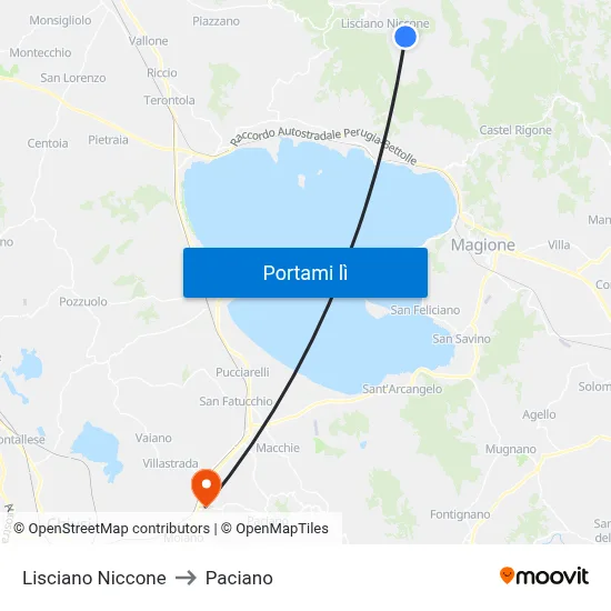 Lisciano Niccone to Paciano map