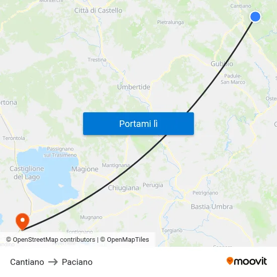 Cantiano to Paciano map