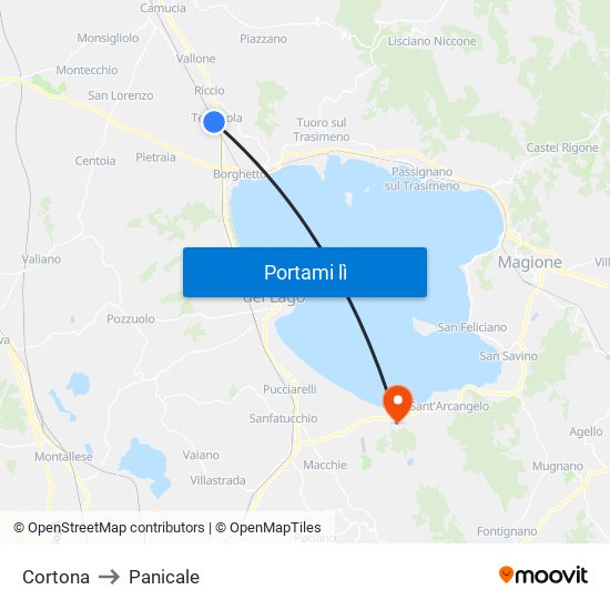 Cortona to Panicale map