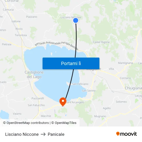 Lisciano Niccone to Panicale map