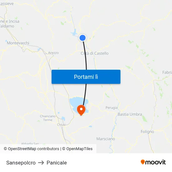 Sansepolcro to Panicale map