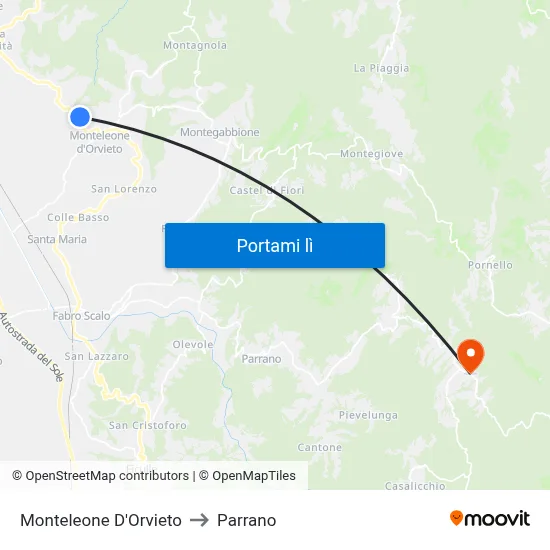 Monteleone D'Orvieto to Parrano map