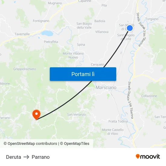 Deruta to Parrano map