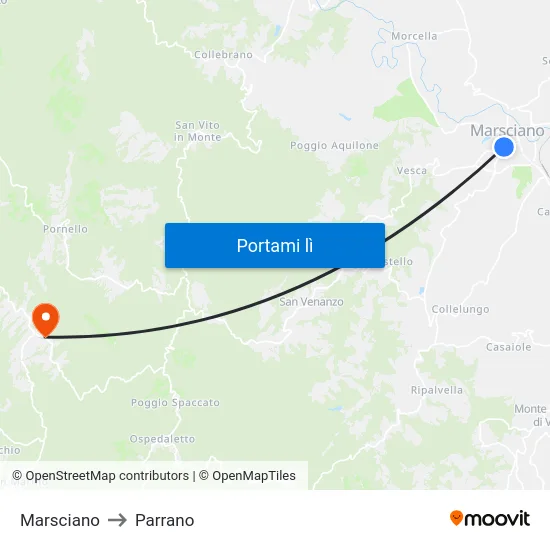 Marsciano to Parrano map