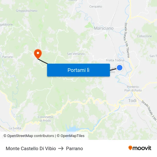 Monte Castello Di Vibio to Parrano map
