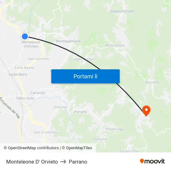 Monteleone D' Orvieto to Parrano map