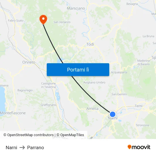 Narni to Parrano map
