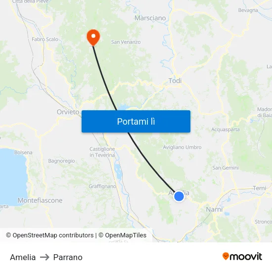 Amelia to Parrano map