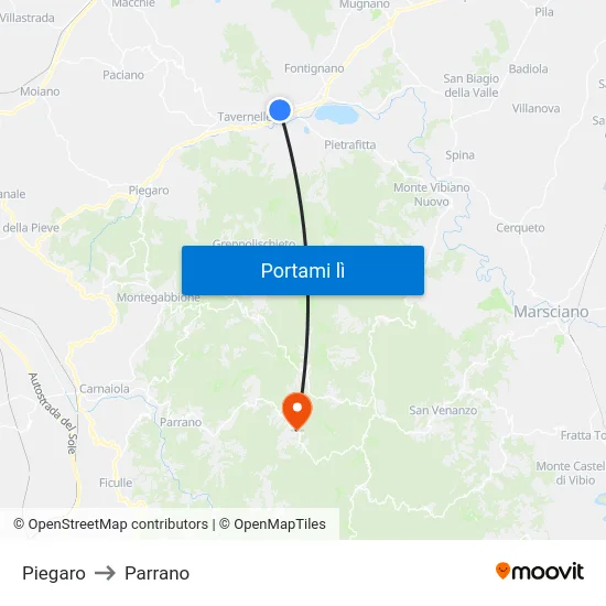 Piegaro to Parrano map