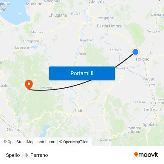 Spello to Parrano map