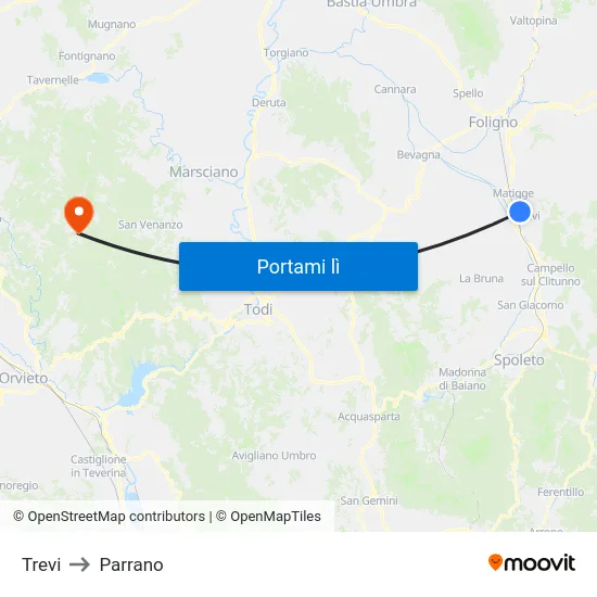 Trevi to Parrano map