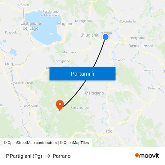 P.Partigiani (Pg) to Parrano map