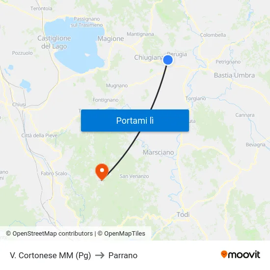 V. Cortonese M​M (Pg) to Parrano map
