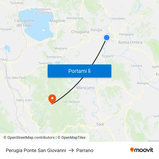 Perugia Ponte San Giovanni to Parrano map