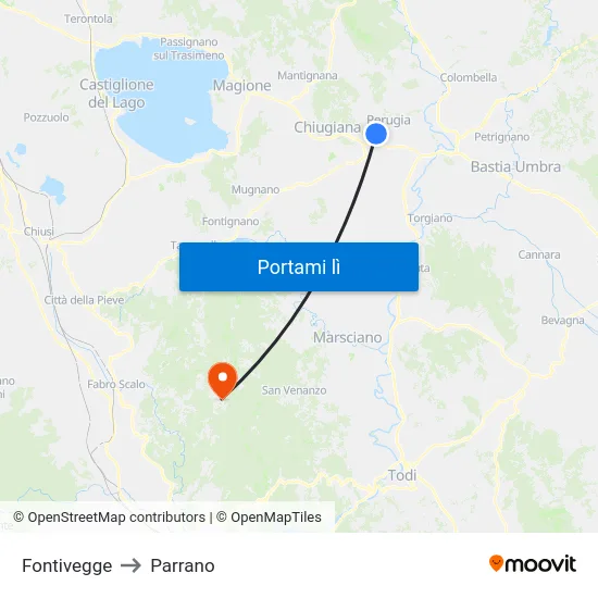 Fontivegge to Parrano map