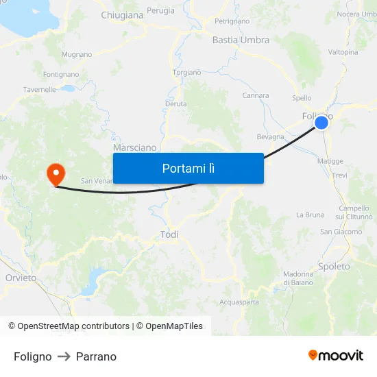Foligno to Parrano map