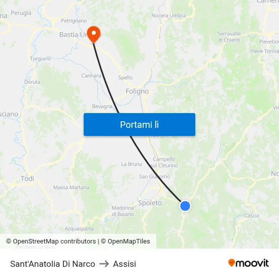 Sant'Anatolia Di Narco to Assisi map