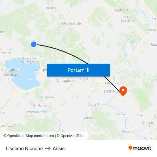 Lisciano Niccone to Assisi map