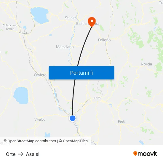 Orte to Assisi map